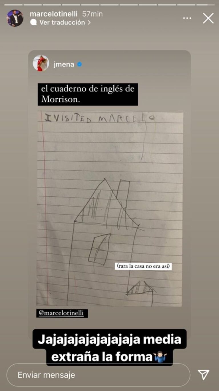 El divertido dibujo de Momo sobre su pijamada en la casa de Marcelo Tinelli y la reacción del conductor: "Medio extraña"