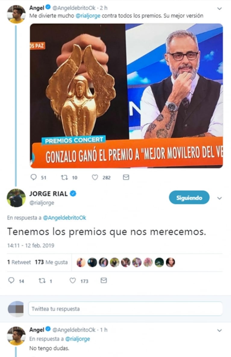 El divertido ida y vuelta de Ángel de Brito con Jorge Rial por Twitter: mirá en qué se pusieron de acuerdo
