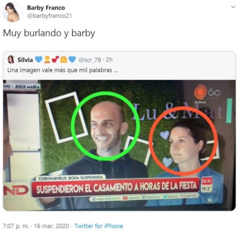 El divertido 'meme' que Barby Franco compartió sobre su relación con Fernando Burlando