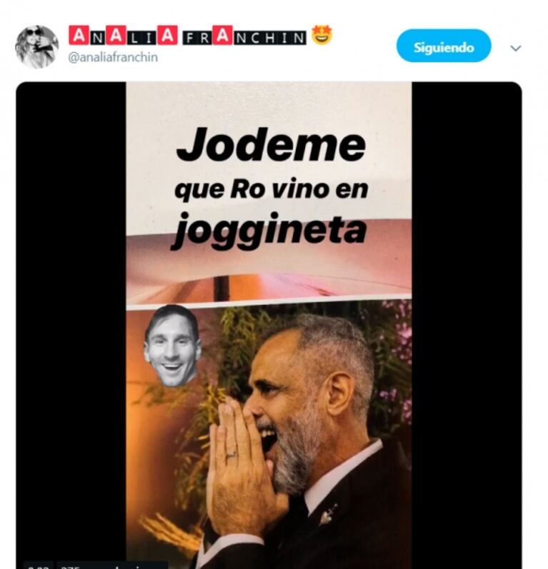 El divertido posteo de Analía Franchín parodiando la reacción de Rial al ver el look que usó Rocío en su boda