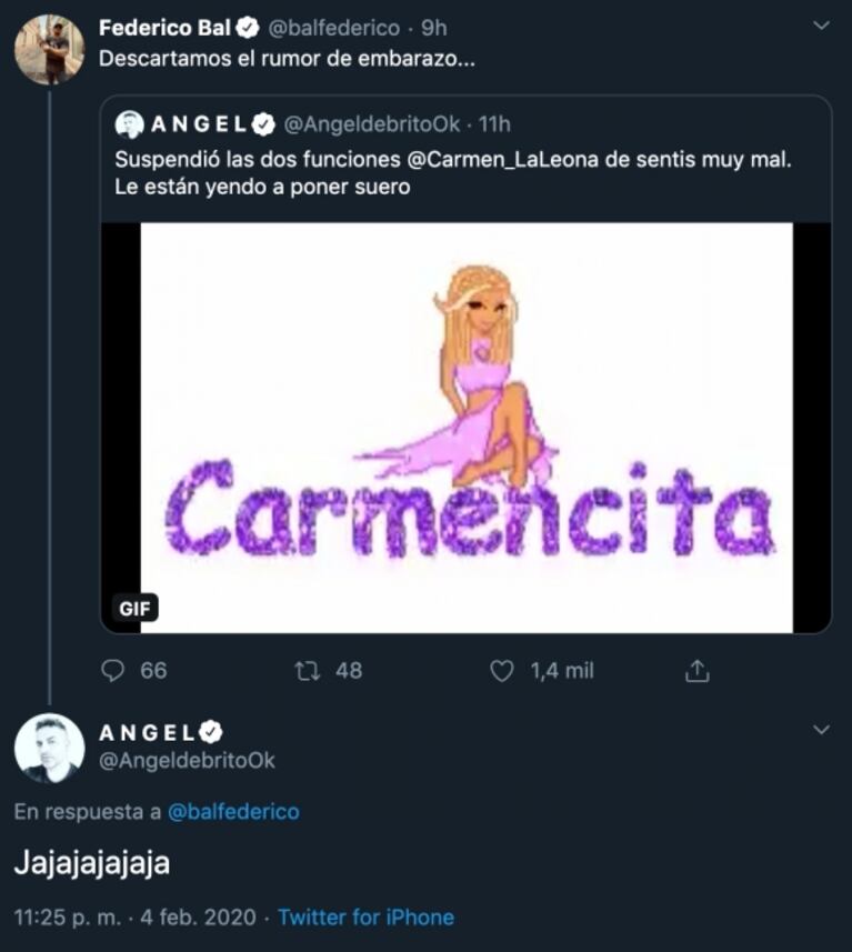 El divertido posteo de Fede Bal tras la descompensación de Carmen Barbieri: "Descartamos el rumor de embarazo"