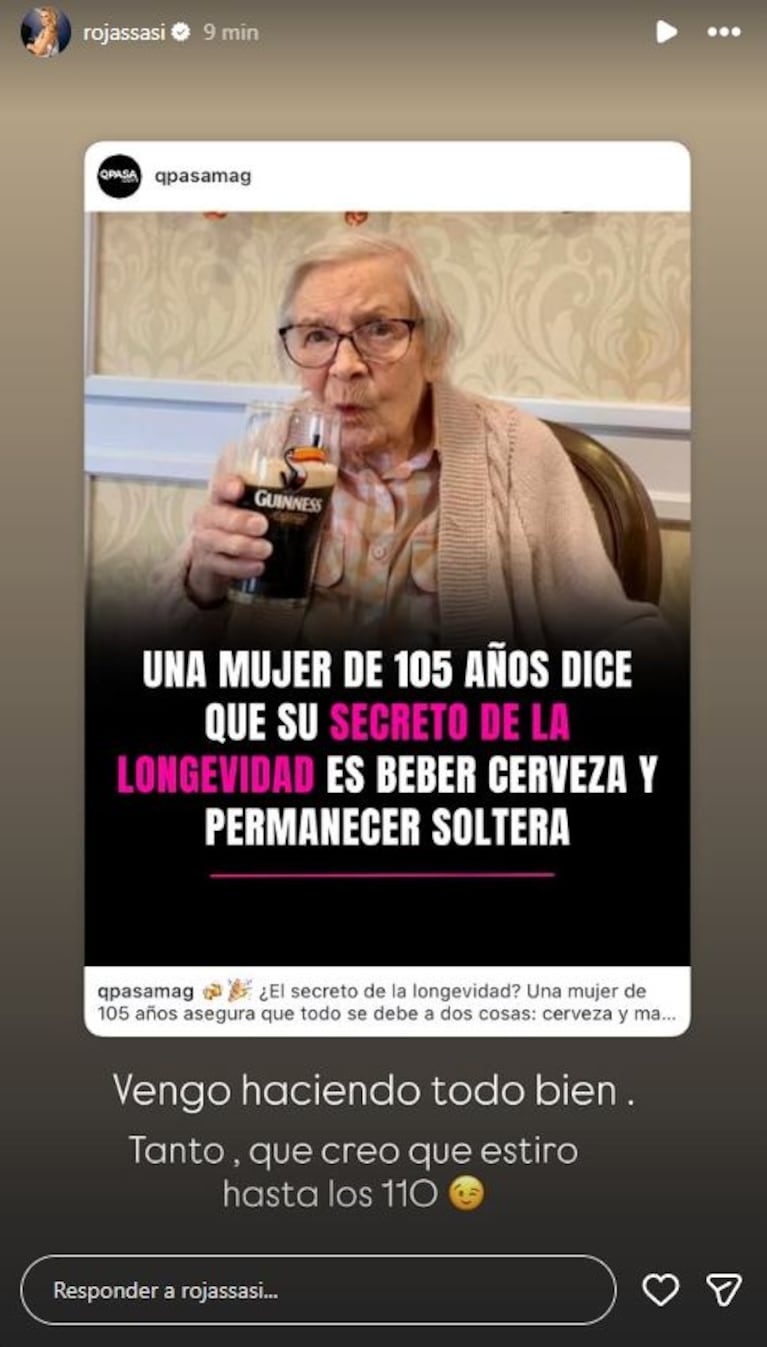 El divertido posteo de Sabrina Rojas. Foto: Captura de Instagram Stories (@rojassasi)