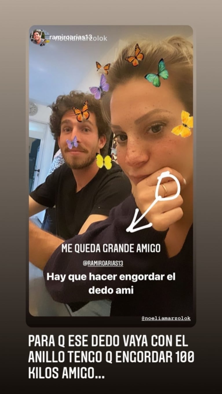 El divertido reclamo de Noelia Marzol a su novio por el anillo de compromiso: "Me queda grande, amigo"