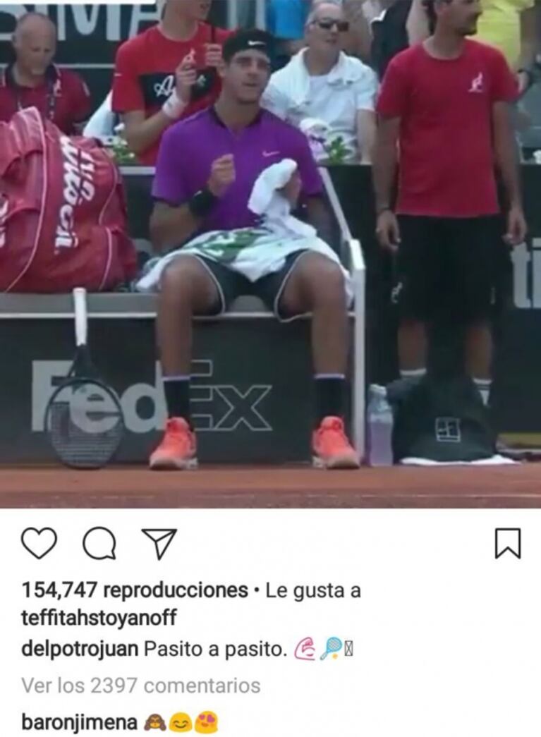 El divertido video de Juan Martín del Potro bailando Despacito ¡en pleno partido!: simpática reacción de Jimena Barón