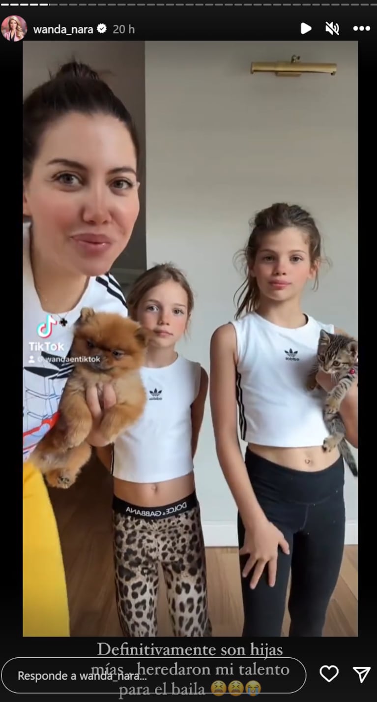 El divertido video de Wanda Nara bailando con sus hijas y sus mascotas: “Heredaron mi talento”