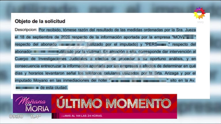 El documento que confirma el encuentro prohibido de Facundo Moyano y Candela Arizaga.
