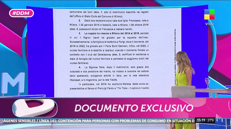 El documento que llegó de Italia del divorcio de Wanda Nara y Mauro Icardi (Foto: captura de América).