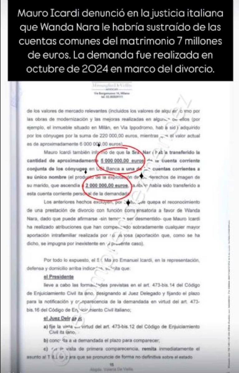 El documento que presentó Mauro Icardiacusando a Wanda Nara de robarle (Foto: Instagram @mecomprendezmendez)
