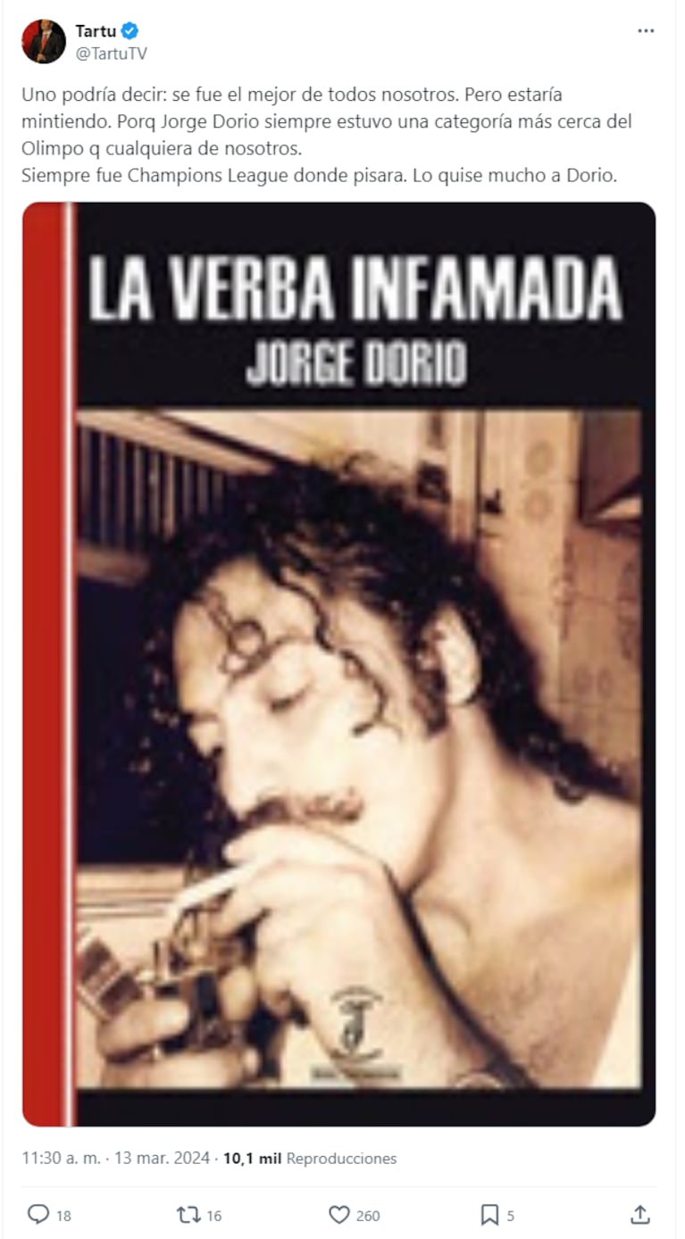 El dolor de Augusto Tartúfoli por la muerte de Jorge Dorio.