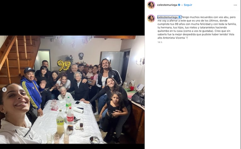 El dolor de Celeste Muriega. Crédito: Instagram/@celestemuriega