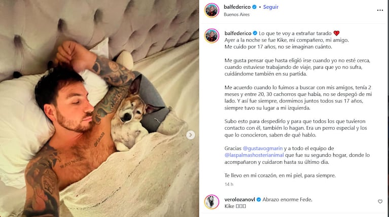 El dolor de Fede Bal por la muerte de su perro Kike