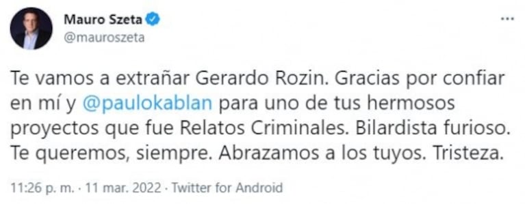 El dolor de los famosos por la muerte de Gerado Rozín: sus emotivos mensajes de despedida
