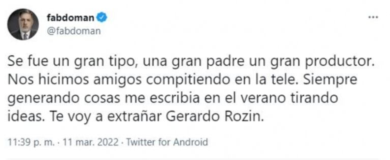 El dolor de los famosos por la muerte de Gerado Rozín: sus emotivos mensajes de despedida