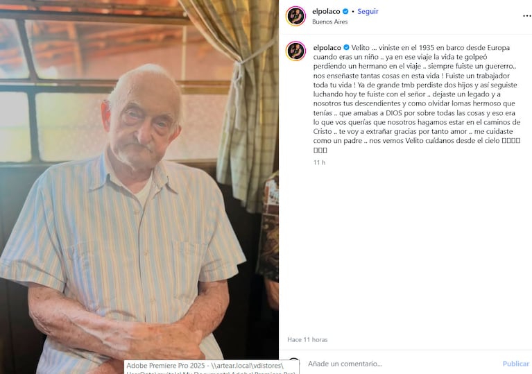 El doloroso mensaje de El Polaco tras la muerte de su abuelo: “Nos cuidaste como un padre” (Foto Instagram)
