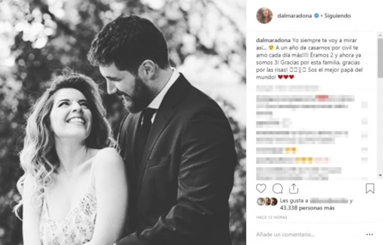 El dulce mensaje de Dalma Maradona, a un año de su casamiento y tras dar a luz a Roma: "Gracias por esta familia"