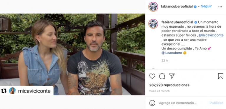El dulce mensaje de Fabián Cubero a Mica Viciconte por su embarazo: "Sé que vas a ser una madre excepcional"