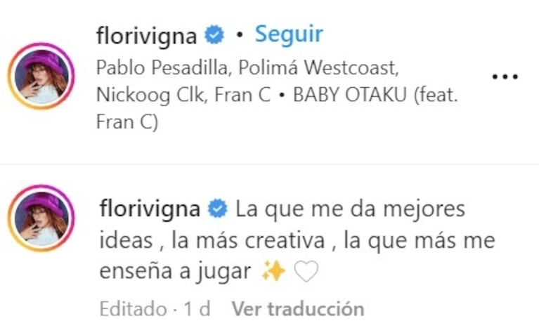 El dulce mensaje de Flor Vigna a Esperanza, la hija de Luciano Castro: "La que más me enseña a jugar"