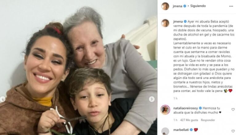 El emotivo encuentro de Jimena Barón con su abuela tras un año y medio sin verse por la pandemia: "Aceptó verme y sentarme a comer con ella es un lujo"