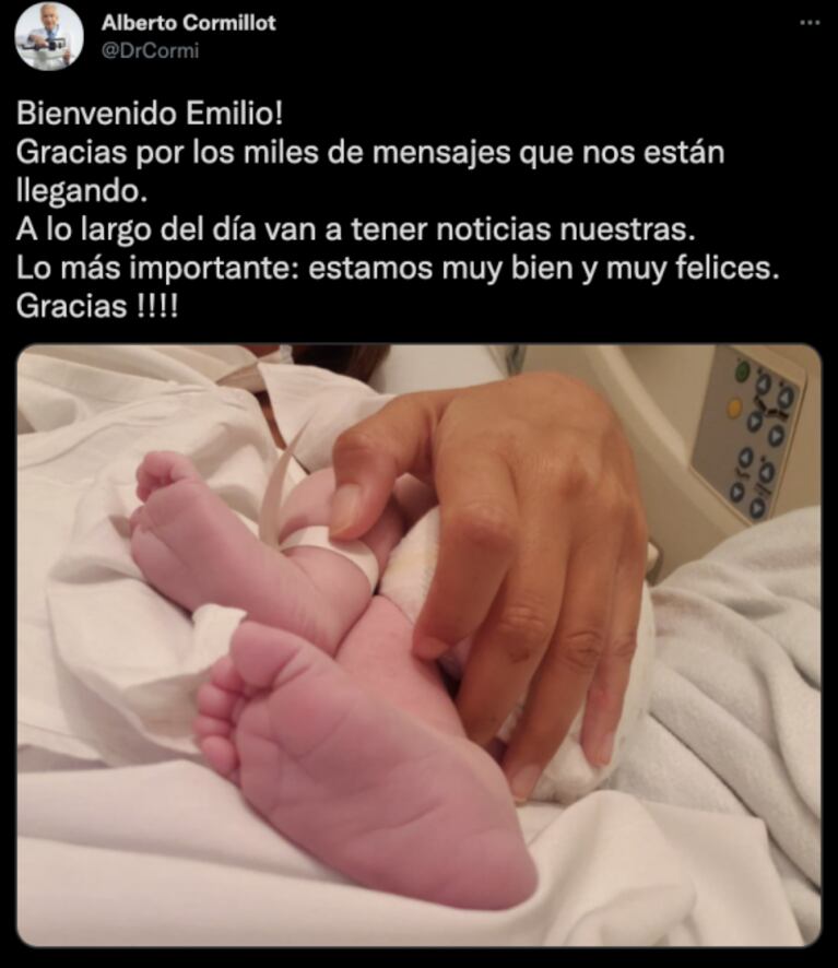 El emotivo mensaje de Alberto Cormillot tras el nacimiento de su hijo Emilio: "Estamos bien y muy felices"