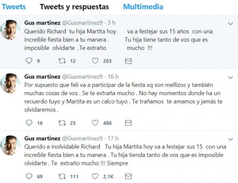 El emotivo mensaje de Gustavo Martínez a Ricardo Fort, en el día que su hija Martita celebra sus 15 años