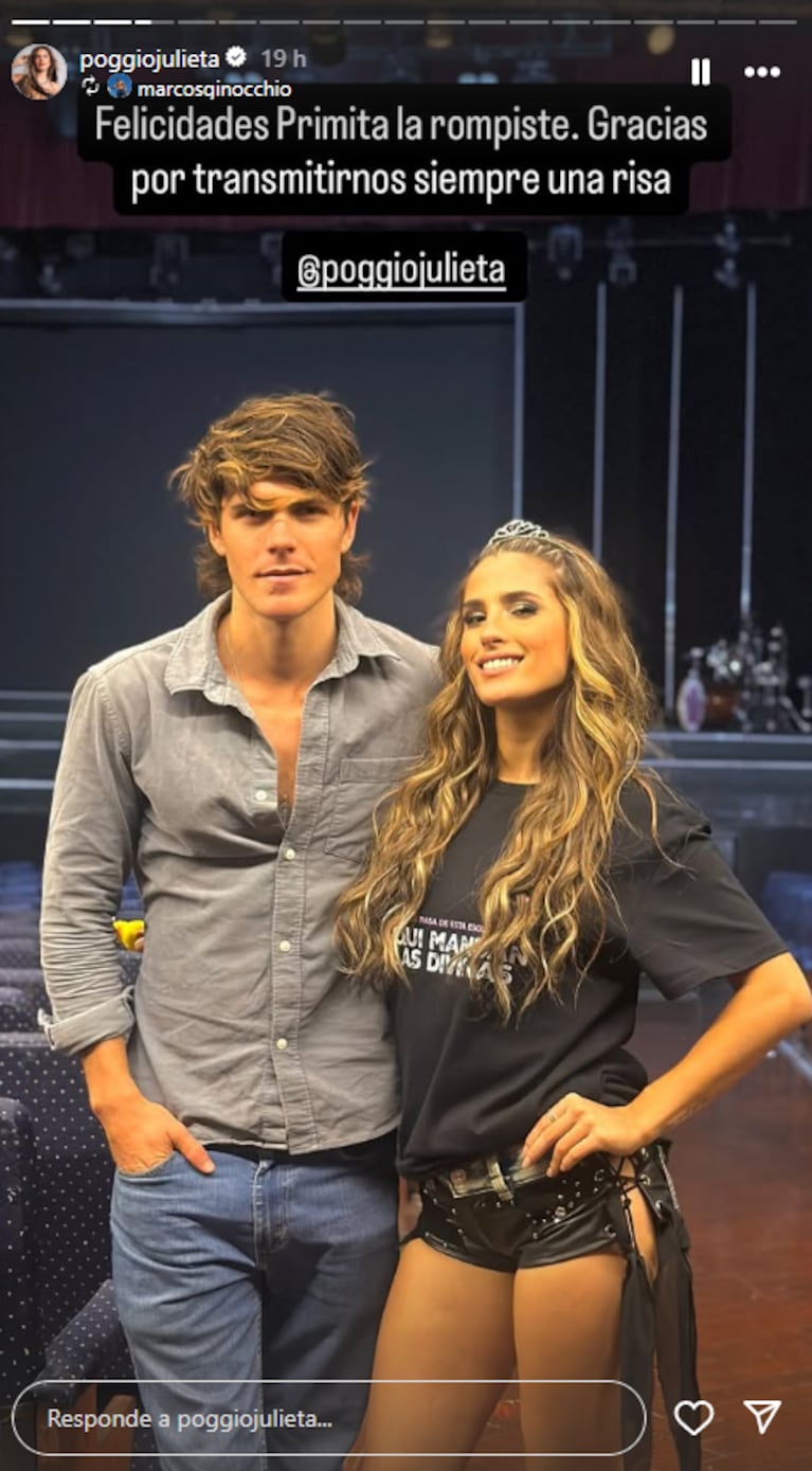 El emotivo mensaje de Marcos Ginocchio a Julieta Poggio en su debut en Patito Feo | Créditos: Instagram @poggiojulieta
