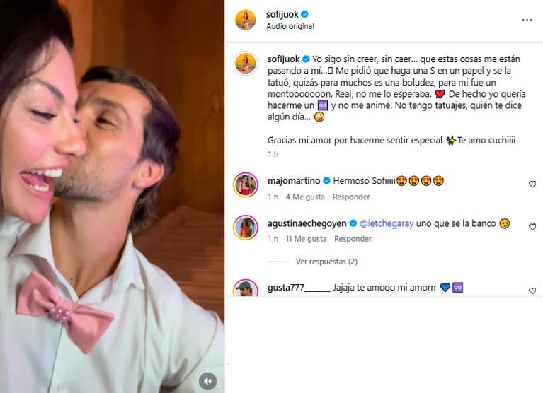 El emotivo posteo de Jujuy Jiménez sobre el tatuaje de su novio (Foto: Instagram @sofijujuyok)
