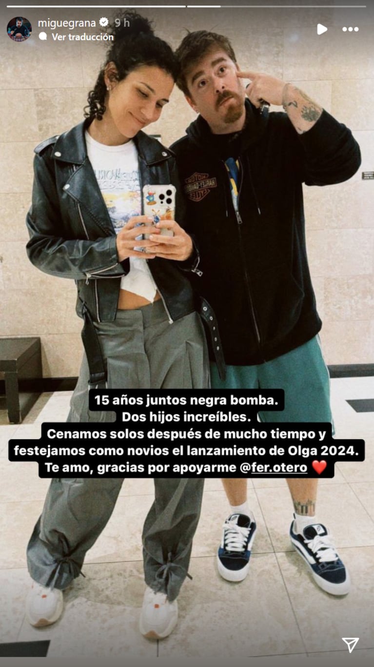 El emotivo posteo de Migue Granados a su pareja por sus 15 años juntos: “Gracias por apoyarme”