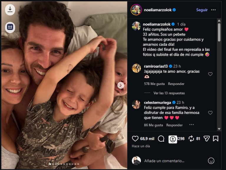 El emotivo posteo de Noelia Marzol por el cumpleaños de su marido. Crédito: Instagram