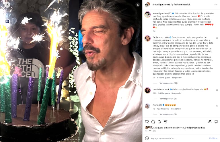 El emotivo saludo de cumpleaños de Araceli González a Fabián Mazzei. Crédito: Instagram