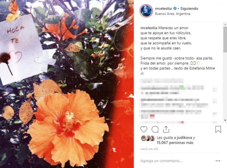 El enigmático posteo de Celeste Cid en San Valentín