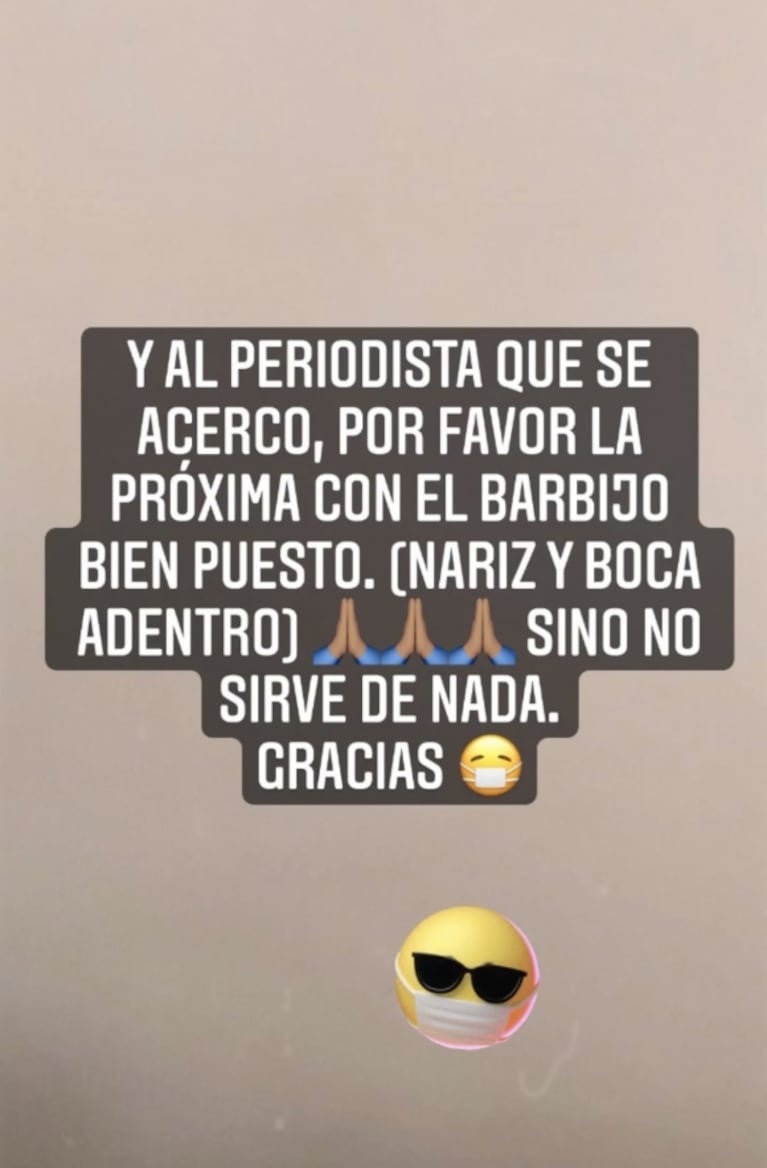 El enojo de China Suárez con un periodista que la abordó en la calle: "La próxima, con el barbijo bien puesto"