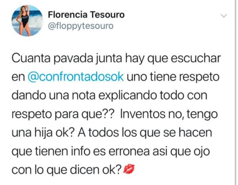 El enojo de Floppy Tesouro, en medio de la versión de separación: "Ojo con lo que dicen"