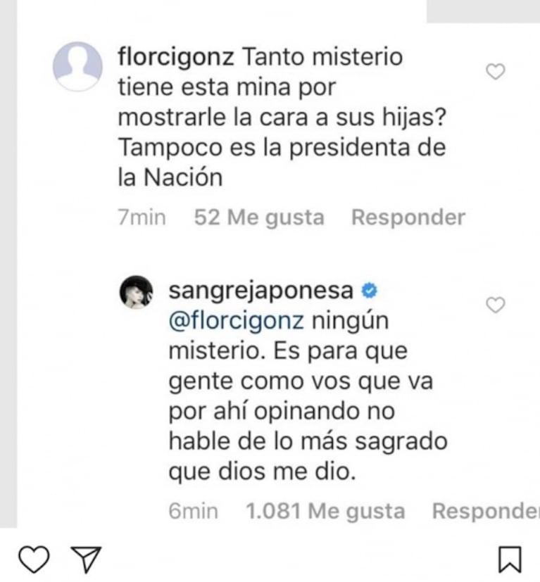 El enojo de la China Suárez por las críticas a una foto de Magnolia: "Si no te gusta, volá de mi Instagram"