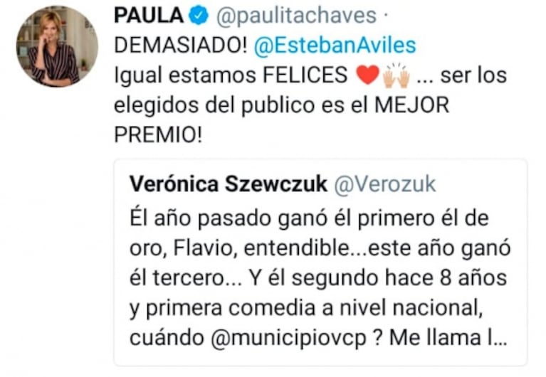 El enojo de Paula Chaves con los Premios Carlos 2019: "Igual, ser elegidos por público es el mejor premio"