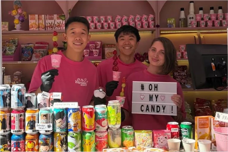 El equipo completo de Oh My Candy!, el emprendimiento que Martín Ku lleva adelante junto a su socio Facundo Chen.