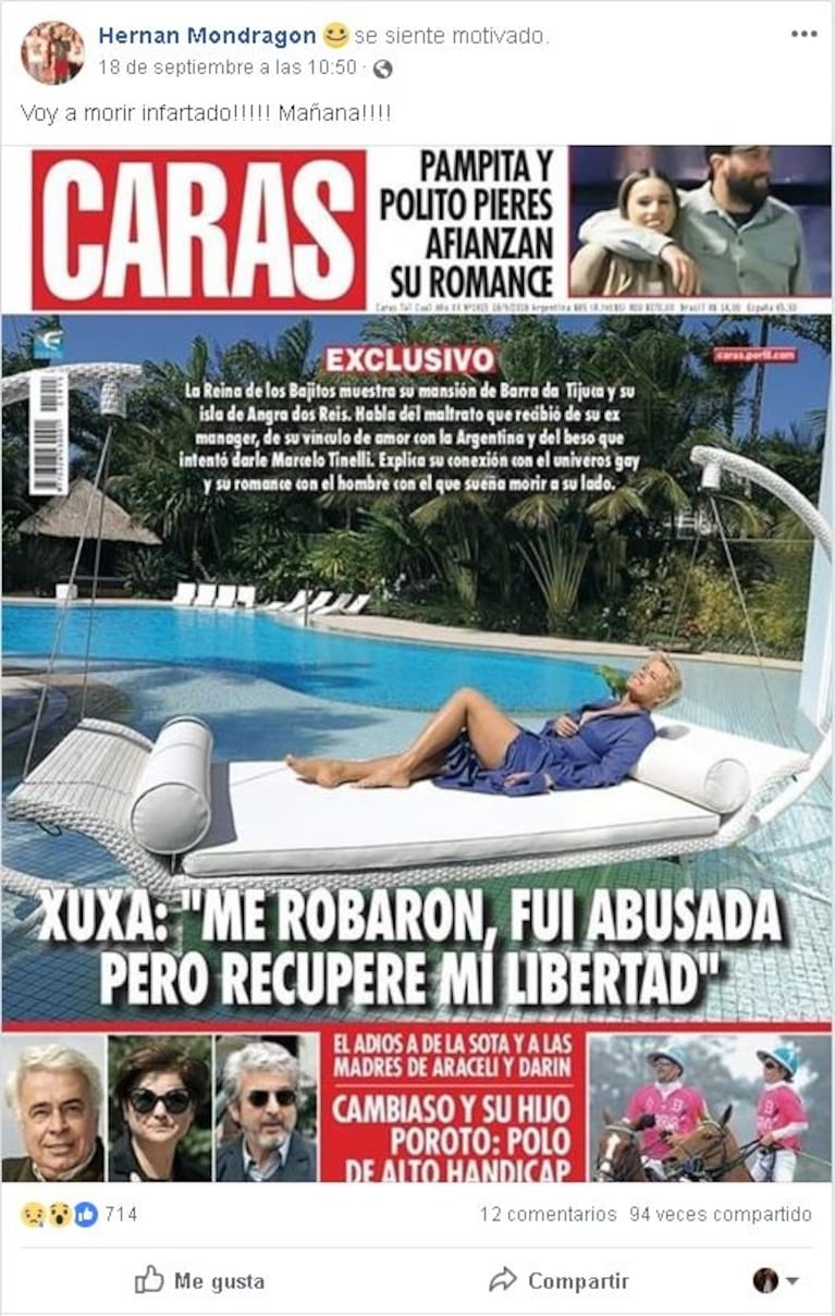 El escalofriante y premonitorio posteo en Facebook del fan de Xuxa que falleció
