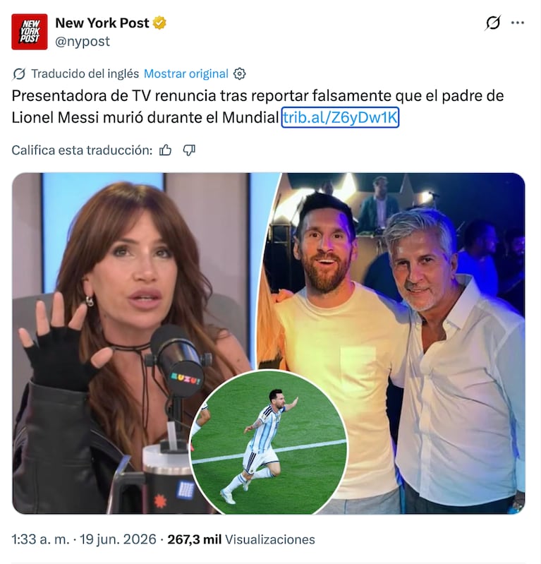 El escándalo por la fake news de Florencia Peña cruzó la frontera. Crédito: Captura X