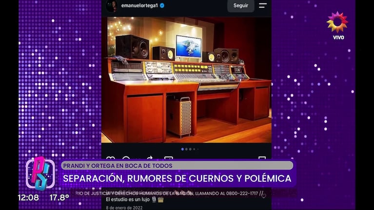 El estudio de Emanuel Ortega (Foto: captura de eltrece).