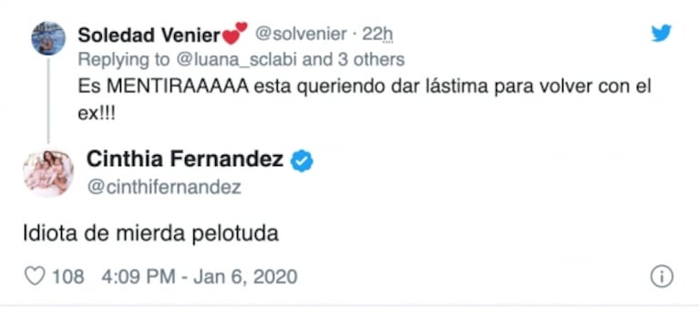 El exabrupto de Cinthia Fernández cuando le dijeron que quería dar lástima para volver con Martín Baclini