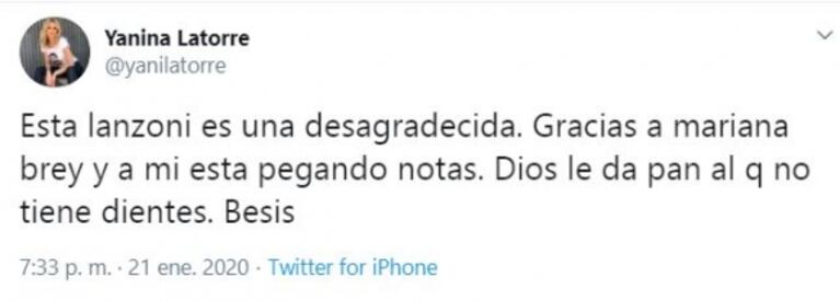El exabrupto de Yanina Latorre contra Miriam Lanzoni tras sus cruces mediáticos: "Es una desagradecida"