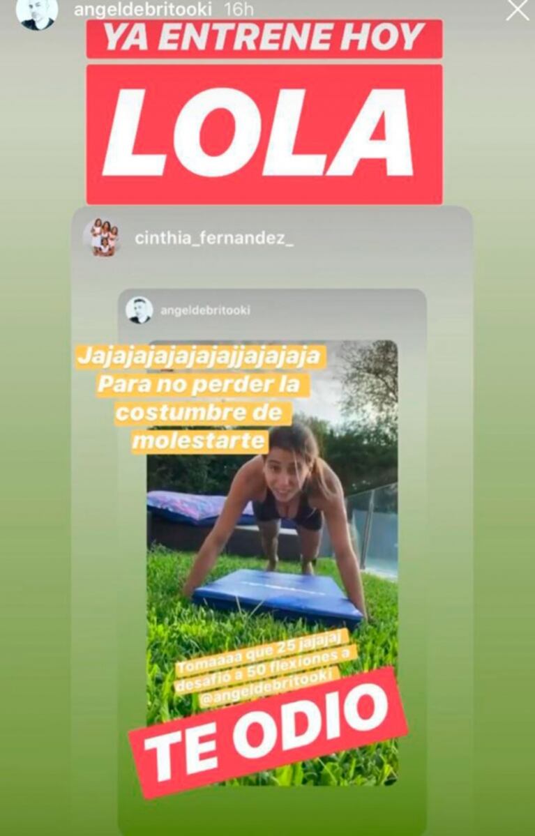 El exigente desafío de Cinthia Fernández a Ángel de Brito en cuarentena… ¡y la divertida reacción del conductor!