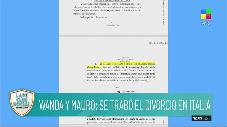 El expediente de divorcio de Wanda Nara y Mauro Icardi en Italia.