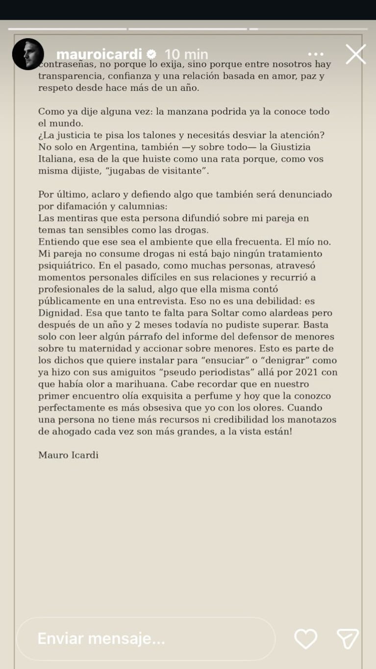 El explosivo descargo de Mauro Icardi contra Wanda Nara (Foto: Instagram/@mauroicardi)
