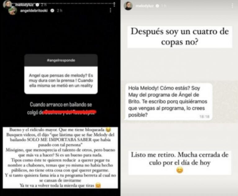 El explosivo descargo de Melody Luz contra Ángel de Brito: "Misógino y bueno para nada"