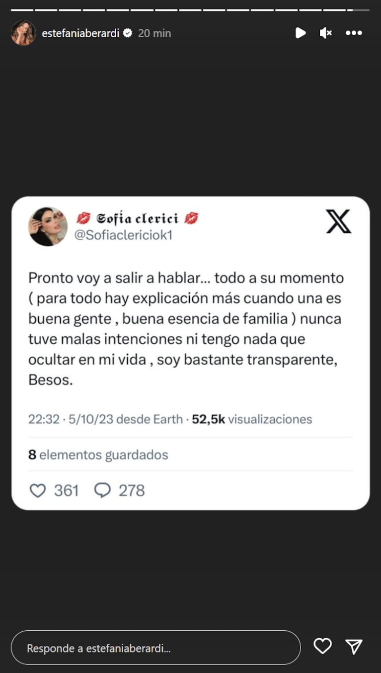 El explosivo nuevo mensaje de Sofía Clerici en redes tras el escándalo con Martín Insaurralde