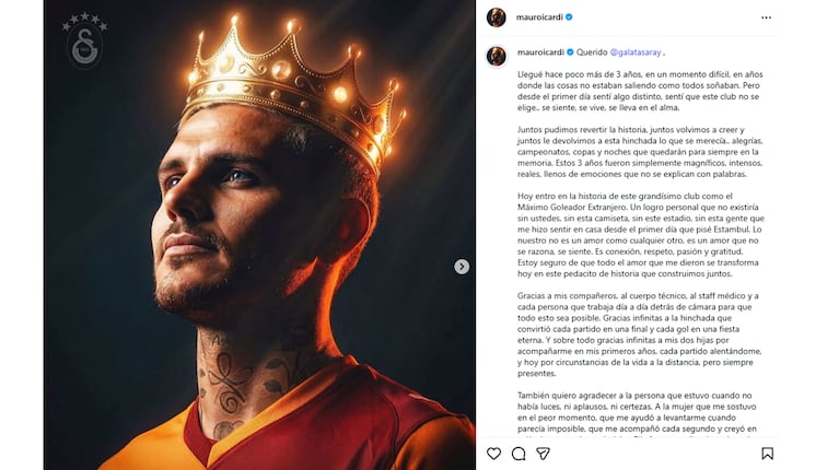 El extenso mensaje de Mauro Icardi en Instagram.