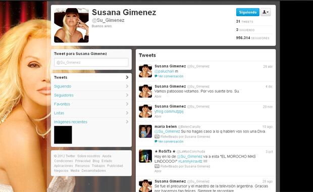 El extraño caso de la cuenta de Twitter de Susana Giménez. (Imagen: @Su_Gimenez)