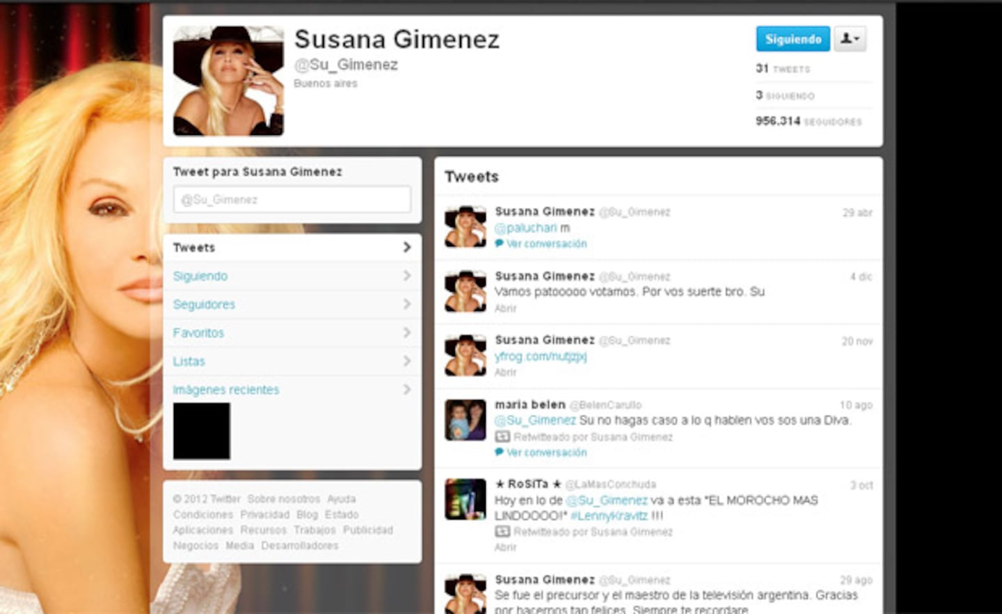 El extraño caso de la cuenta de Twitter de Susana Giménez. (Imagen: @Su_Gimenez)