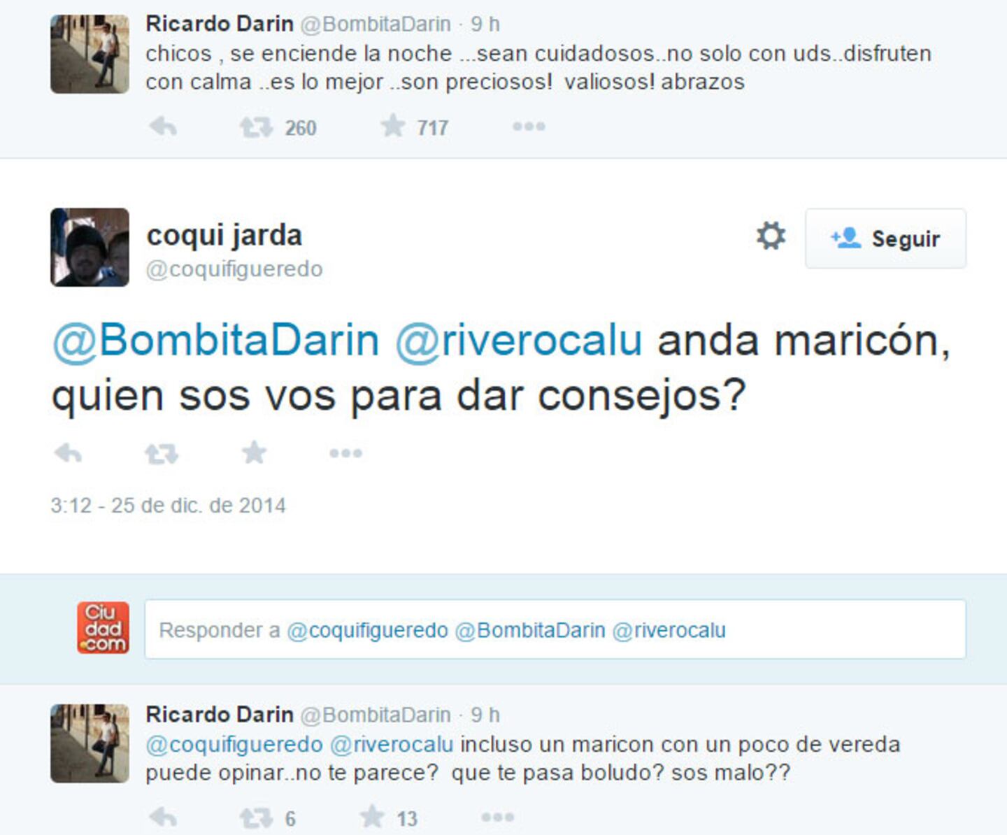 El extraño tweet de Darin y la respuesta de un seguidor (Foto: Twitter)