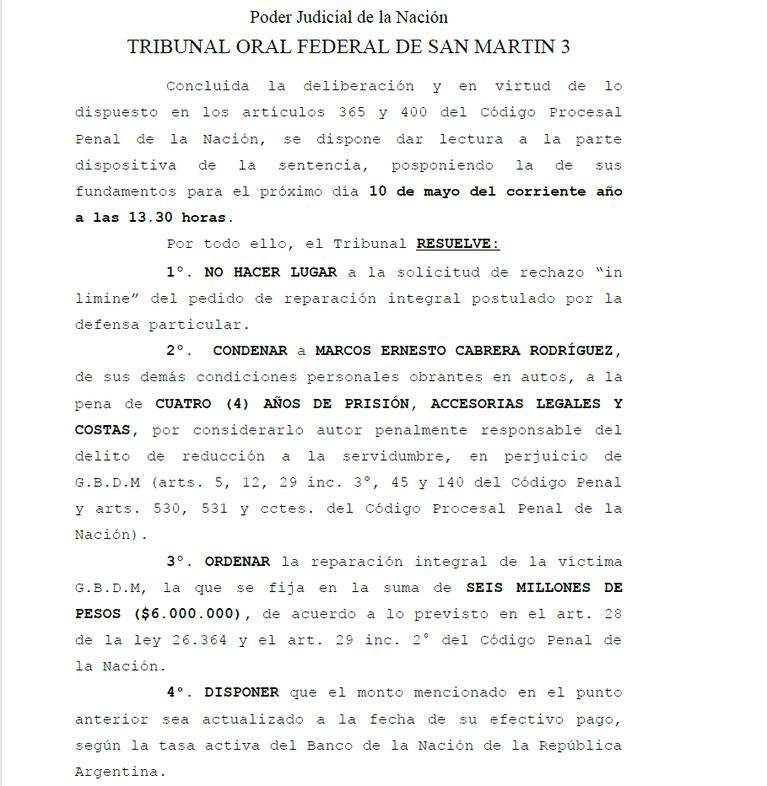 El fallo contra Yao Cabrera.